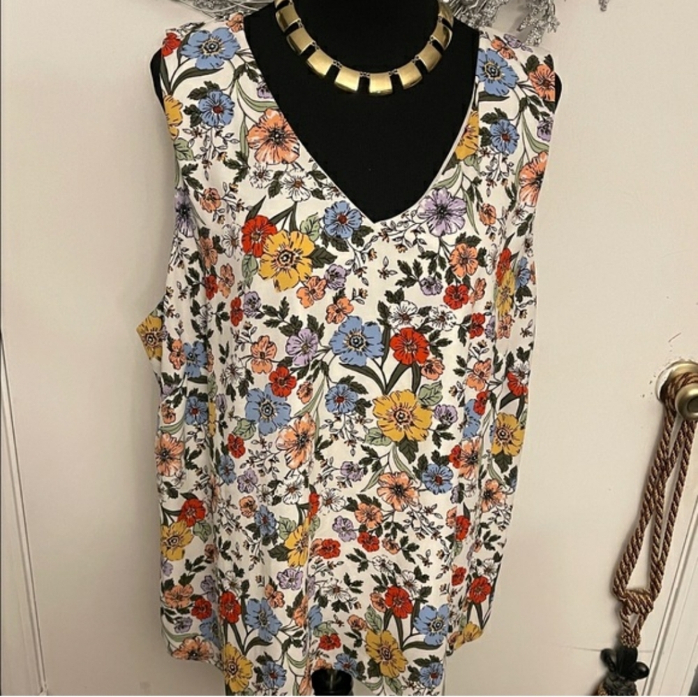 Ophelia Roe, Floral Print Women's Tank Top, 3X - Picture 2 of 15